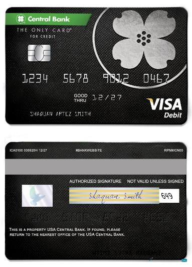 Download USA Central bank visa card Photoshop template